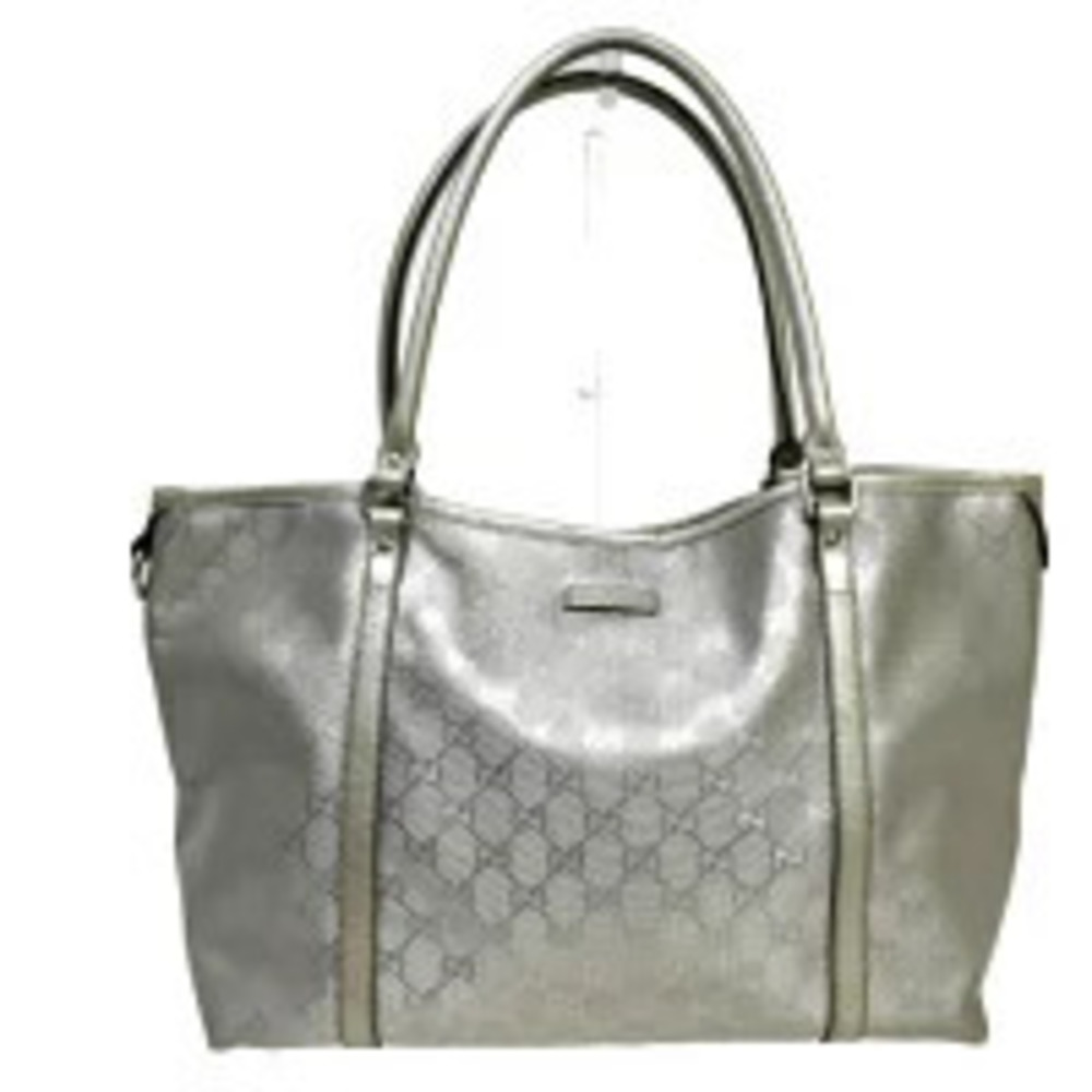 Gucci Imprime Shoulder Bag Tote GG Silver Leather